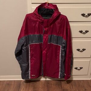 Men's Burgundy and Charcoal Raincoat